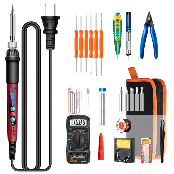 ANENG SL103 26Pcs 60W LCD Display Temperature Adjustable Electric Soldering Iron Kit with Digital Multimeter