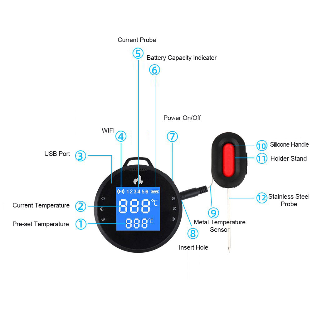 HK-01 Tuya Smart Bluetooth WiFi Kitchen Thermometer Intelligent Food Thermometer (CE/FCC/PSE/ROHS)