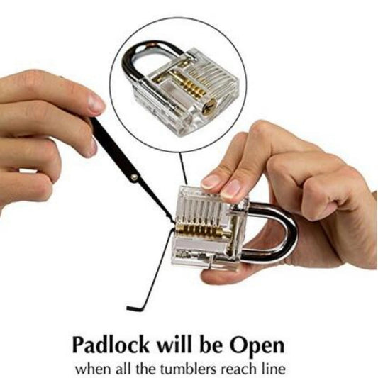15Pcs/Set Lock Picks Key Extractor Unlocking Practice Tool Kit with Transparent Padlock