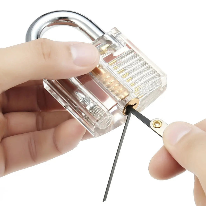 15Pcs/Set Lock Picks Key Extractor Unlocking Practice Tool Kit with Transparent Padlock