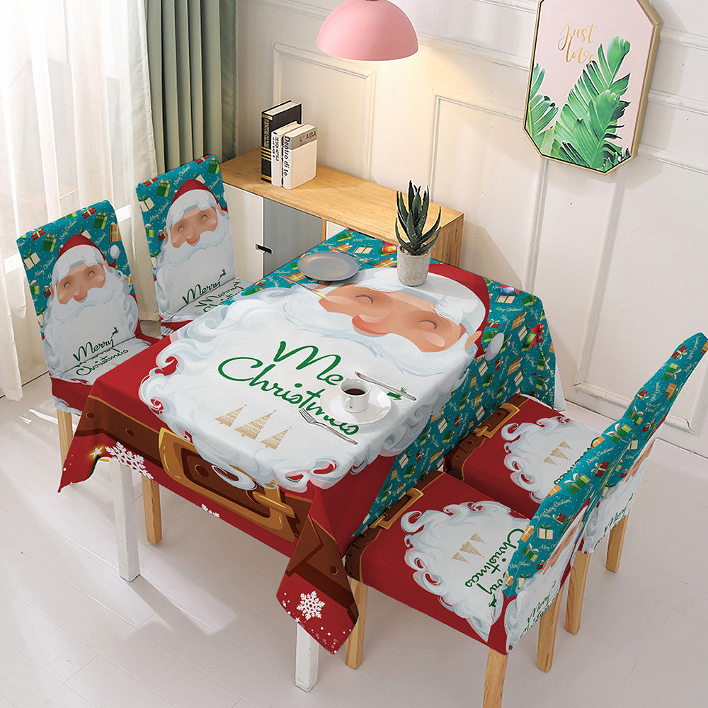 140x210cm Christmas Pattern Tablecloth Dining Table Cover with 4 Chair Covers Festival Kitchen Decoration