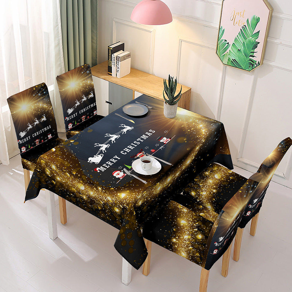 140x210cm Christmas Pattern Tablecloth Dining Table Cover with 4 Chair Covers Festival Kitchen Decoration