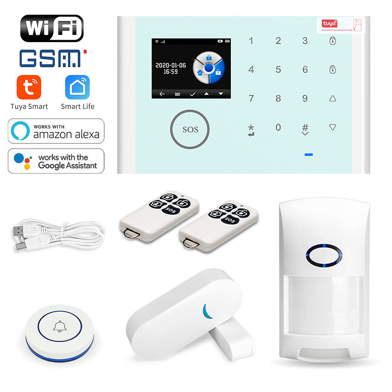 CS118 WiFi GSM Home Anti-theft Intruder Smart Alarm System 1 Door Magnetic Sensor 2 Remote Controls Touch Screen Host Tuya APP Voice Control Security System