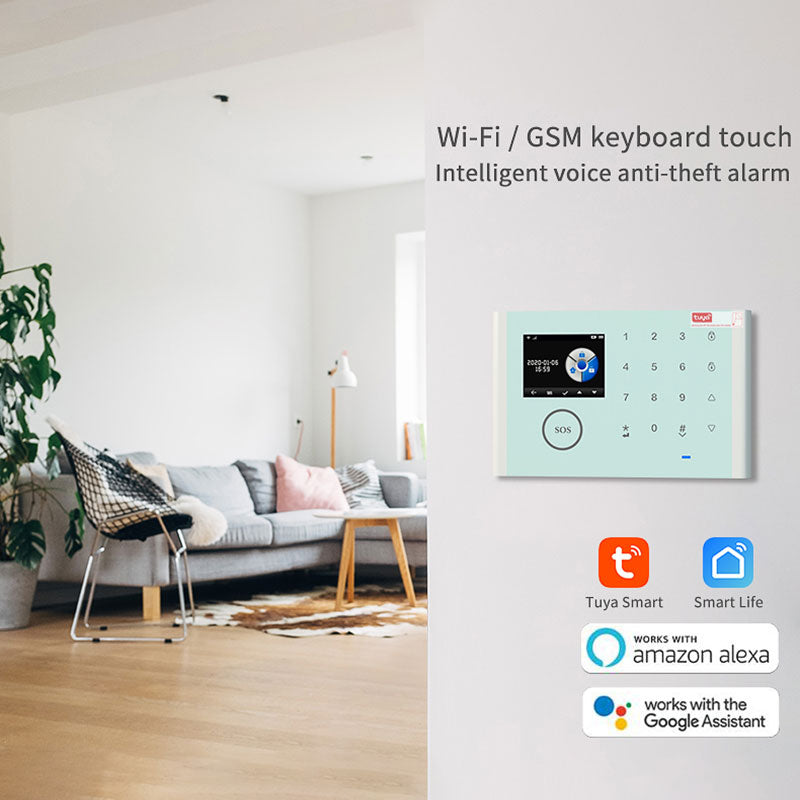 CS118 WiFi GSM Home Anti-theft Intruder Smart Alarm System 1 Door Magnetic Sensor 2 Remote Controls Touch Screen Host Tuya APP Voice Control Security System