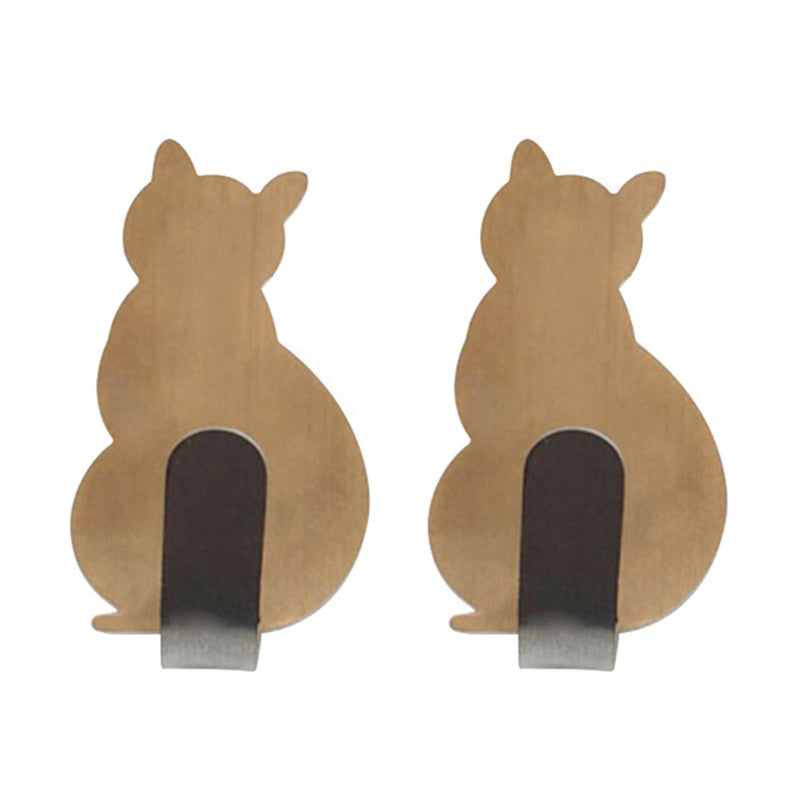 2Pcs Bathroom Storage Holder Cat Pattern Stainless Steel Kitchen Hanger Self-adhesive Hooks Towel Racks Door Clothes Wall Hanger
