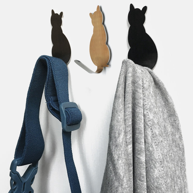 2Pcs Bathroom Storage Holder Cat Pattern Stainless Steel Kitchen Hanger Self-adhesive Hooks Towel Racks Door Clothes Wall Hanger