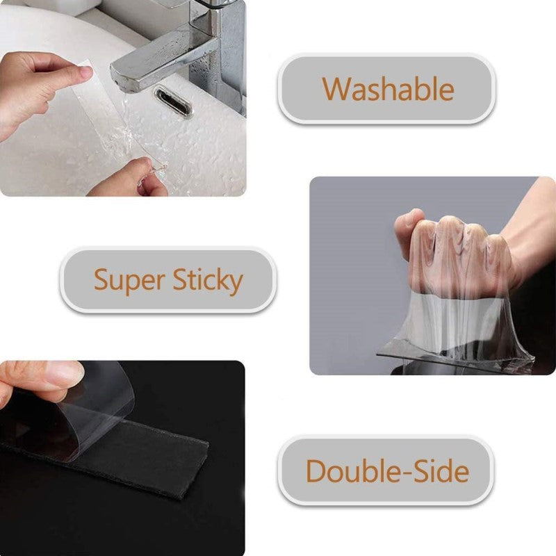 1mx30mmx2mm Nano Double-Sided Tape Multipurpose Removable Mounting Tape Adhesive Reusable Strong Sticky Wall Tape Strips Transparent Tape Poster Carpet Paste Tape
