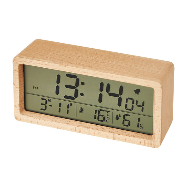 1906 Temperature and Humidity Luminous Alarm Clock Large LCD Screen Bedside Clock Creative Wooden Alarm Clock
