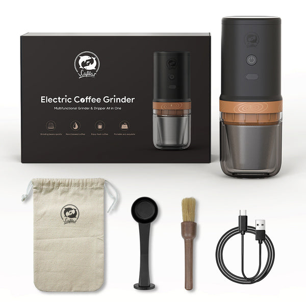 ICAFILAS FK13 Electric Coffee Grinder Portable Brewing Integrated Stainless Steel Grinder Multi-Function Grinder Coffee Machine for Office, Camping, Fishing (No FDA, BPA-Free)