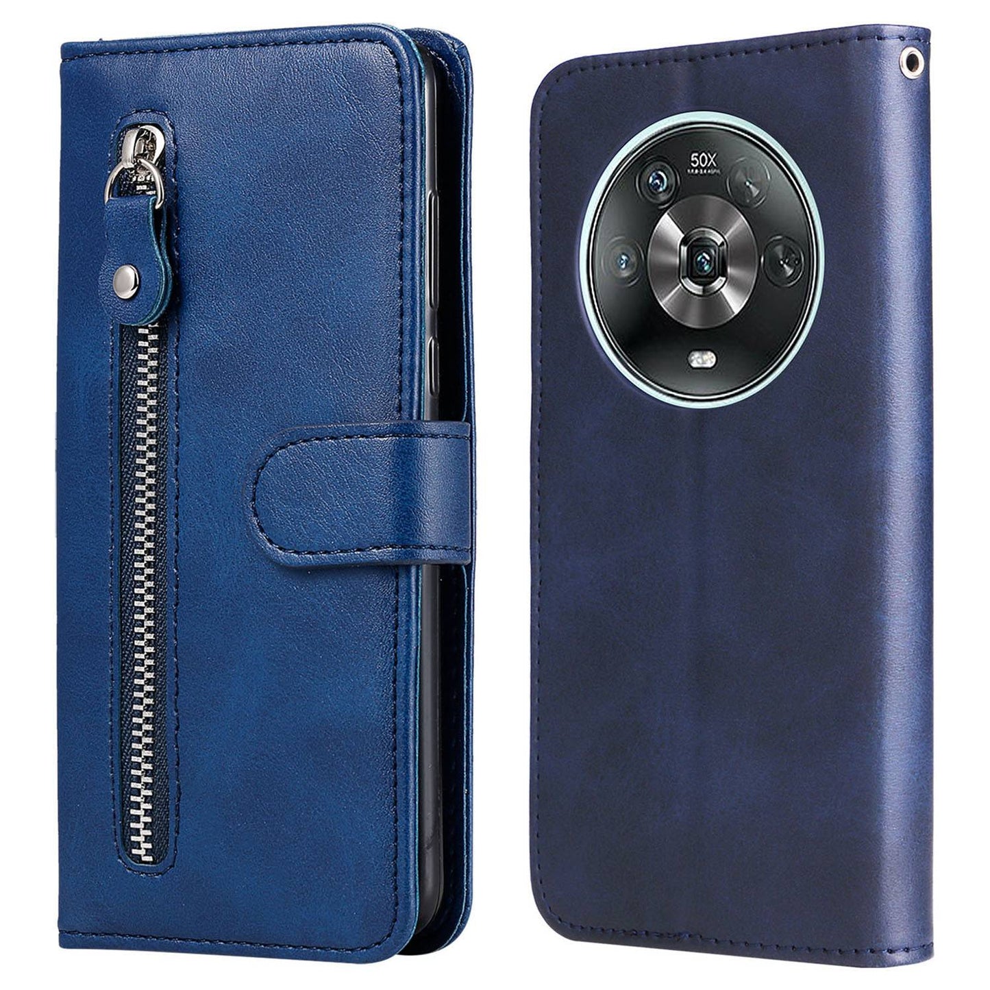 For Honor Magic4 5G/Magic4 Pro 5G Anti-fall PU Leather Wallet Folio Flip Case Zipper Pocket Stand Shockproof Protective Cover