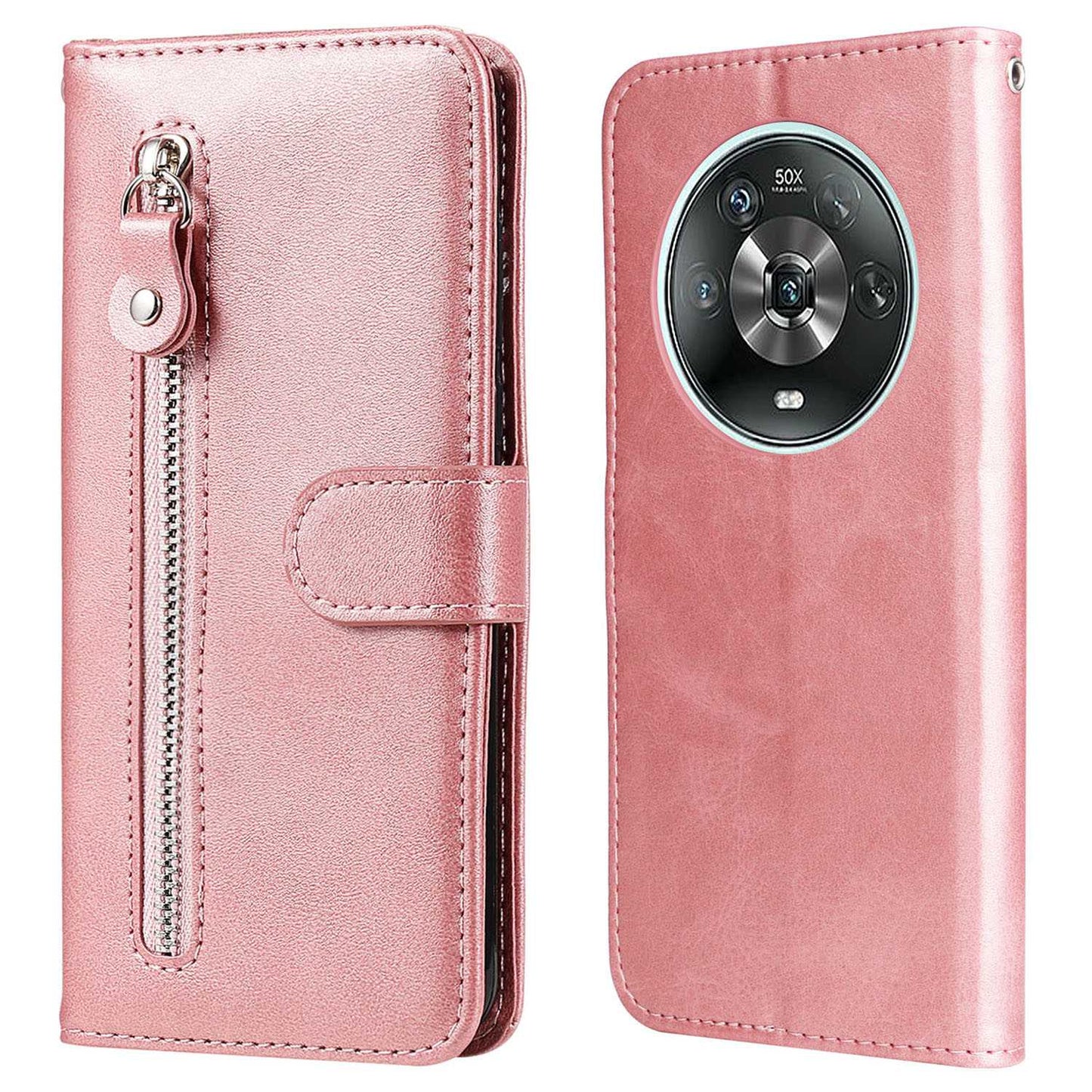 For Honor Magic4 5G/Magic4 Pro 5G Anti-fall PU Leather Wallet Folio Flip Case Zipper Pocket Stand Shockproof Protective Cover