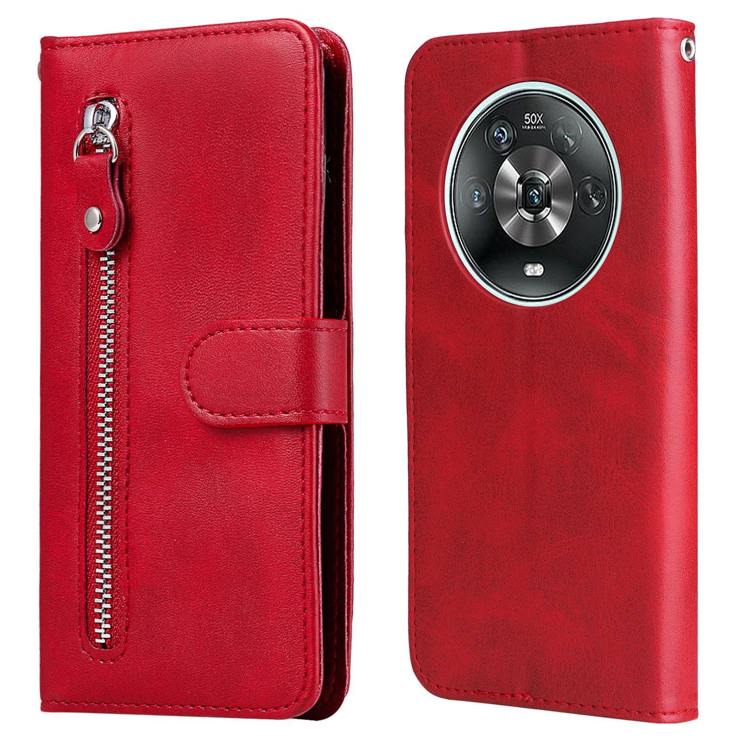 For Honor Magic4 5G/Magic4 Pro 5G Anti-fall PU Leather Wallet Folio Flip Case Zipper Pocket Stand Shockproof Protective Cover