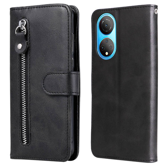 For Honor X7/Play 30 Plus 5G Wallet Phone Case PU Leather Zipper Pocket Flip Stand Design Magnetic Closure Cover