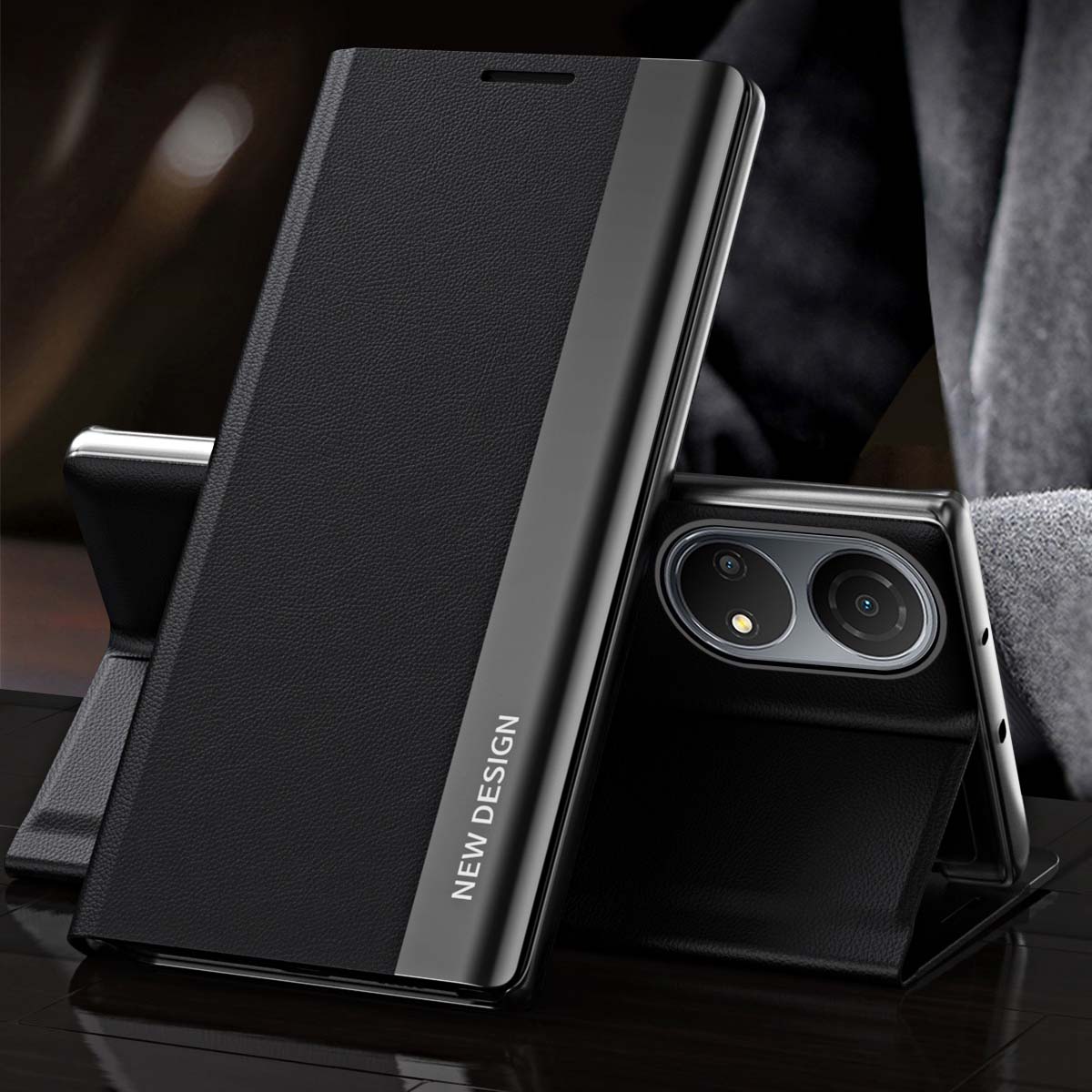 For Honor X7/Honor Play 30 Plus 5G Shockproof PU Leather Stand Design Case Magnetic Absorption Electroplating Anti-fall Cell Phone Cover