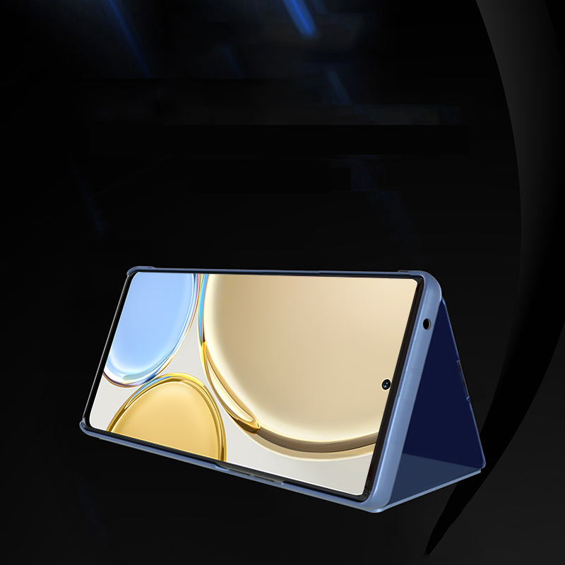 For Honor X9 5G/X30 5G/Magic4 Lite 5G Foldable Stand Design PU Leather Case View Window Electroplate Mirror Wear-resistant Phone Shell