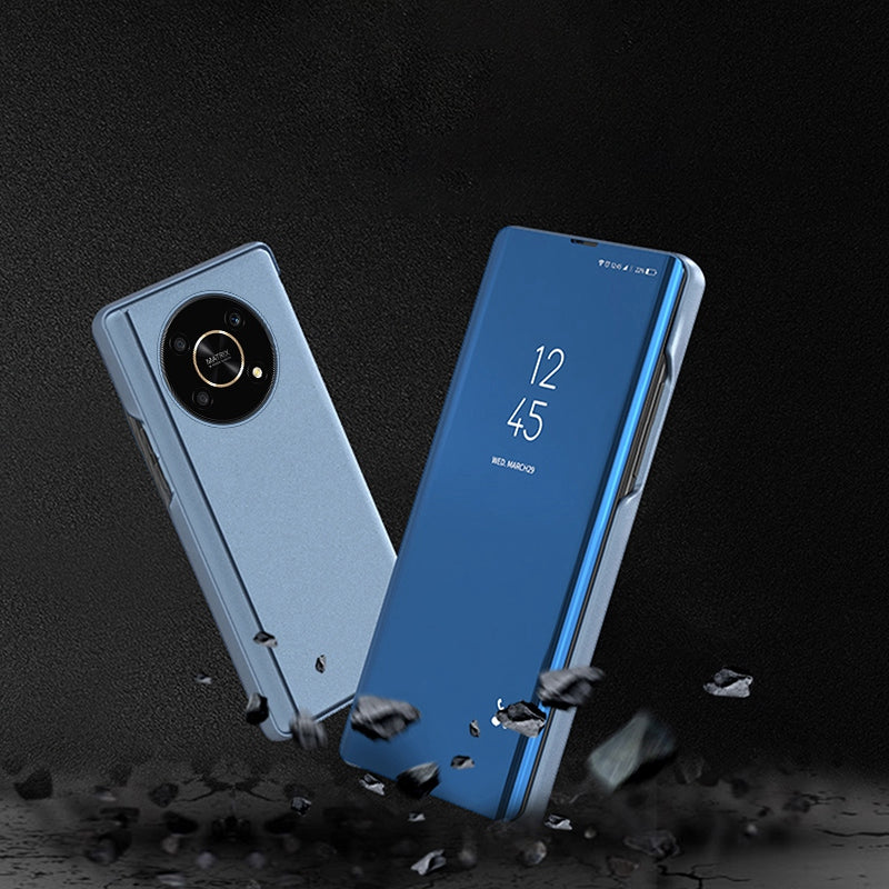 For Honor X9 5G/X30 5G/Magic4 Lite 5G Foldable Stand Design PU Leather Case View Window Electroplate Mirror Wear-resistant Phone Shell