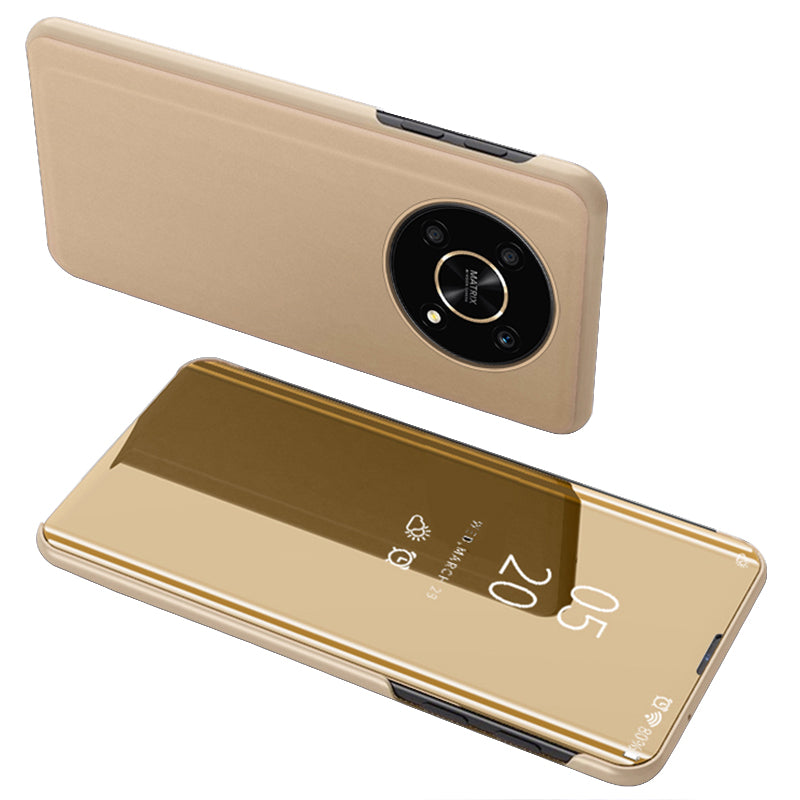 For Honor X9 5G/X30 5G/Magic4 Lite 5G Foldable Stand Design PU Leather Case View Window Electroplate Mirror Wear-resistant Phone Shell