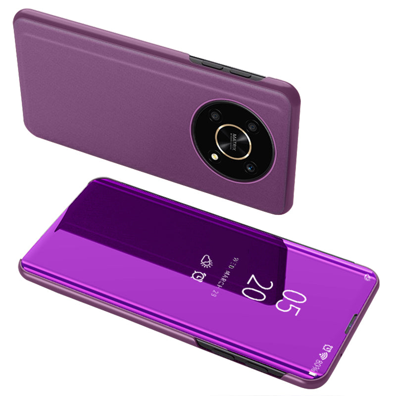 For Honor X9 5G/X30 5G/Magic4 Lite 5G Foldable Stand Design PU Leather Case View Window Electroplate Mirror Wear-resistant Phone Shell