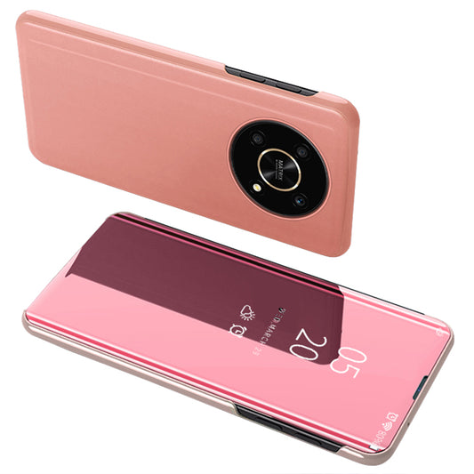 For Honor X9 5G/X30 5G/Magic4 Lite 5G Foldable Stand Design PU Leather Case View Window Electroplate Mirror Wear-resistant Phone Shell