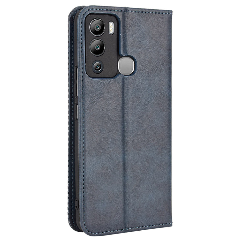 For Infinix Hot 12i 4G Anti-drop PU Leather Retro Flip Wallet Case Stand Function Flip Auto Closing Magnetic Cover
