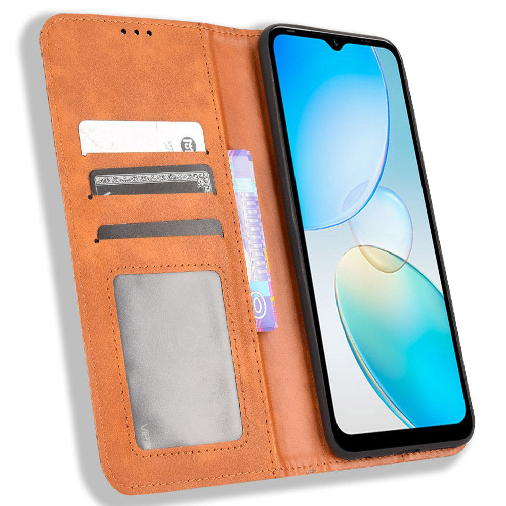 For Infinix Hot 12i 4G Anti-drop PU Leather Retro Flip Wallet Case Stand Function Flip Auto Closing Magnetic Cover