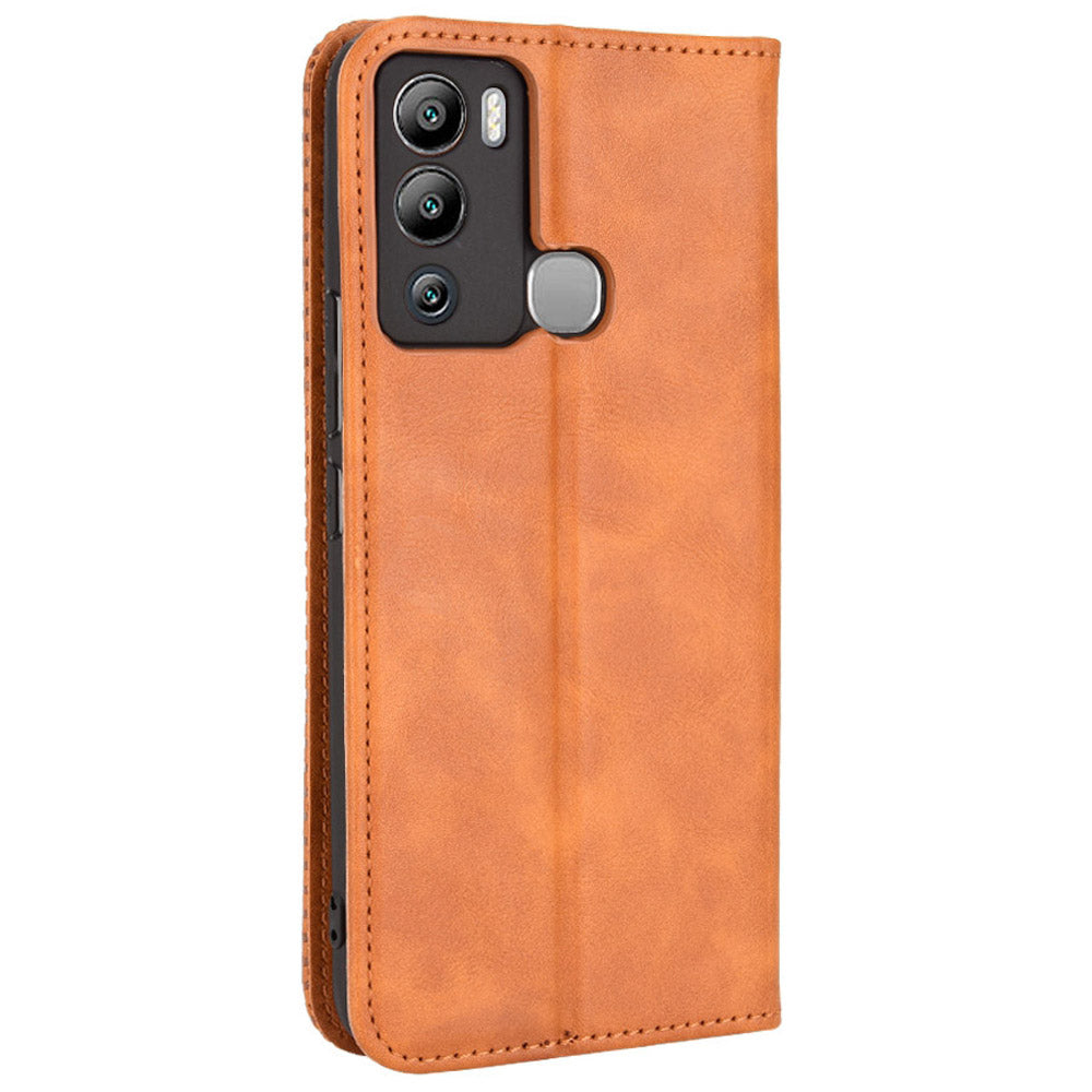 For Infinix Hot 12i 4G Anti-drop PU Leather Retro Flip Wallet Case Stand Function Flip Auto Closing Magnetic Cover