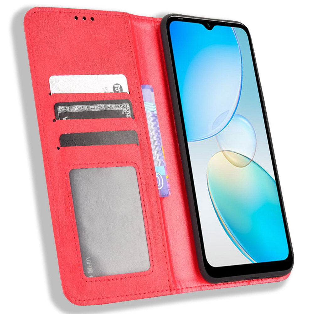 For Infinix Hot 12i 4G Anti-drop PU Leather Retro Flip Wallet Case Stand Function Flip Auto Closing Magnetic Cover