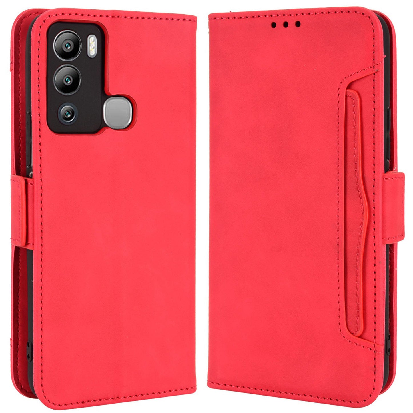 For Infinix Hot 12i 4G Multiple Card Slots PU Leather Cover Double Magnetic Clasp Full-protection Phone Stand Wallet Case