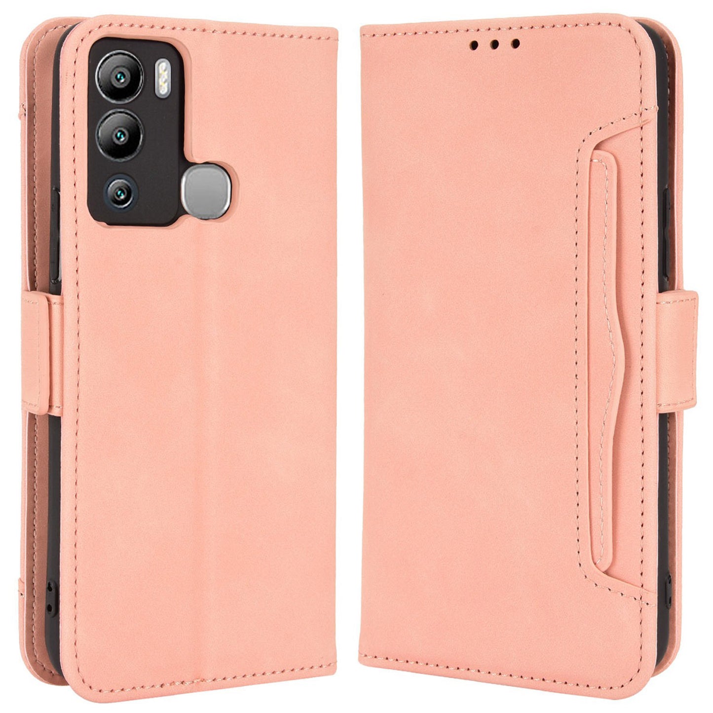 For Infinix Hot 12i 4G Multiple Card Slots PU Leather Cover Double Magnetic Clasp Full-protection Phone Stand Wallet Case