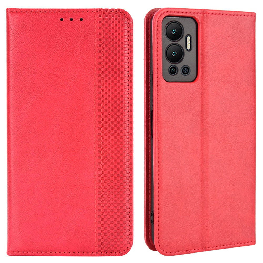 For Infinix Hot 12 4G Retro Texture PU Leather Magnetic Auto-absorbed Phone Case Drop-proof Flip Stand Wallet Cover
