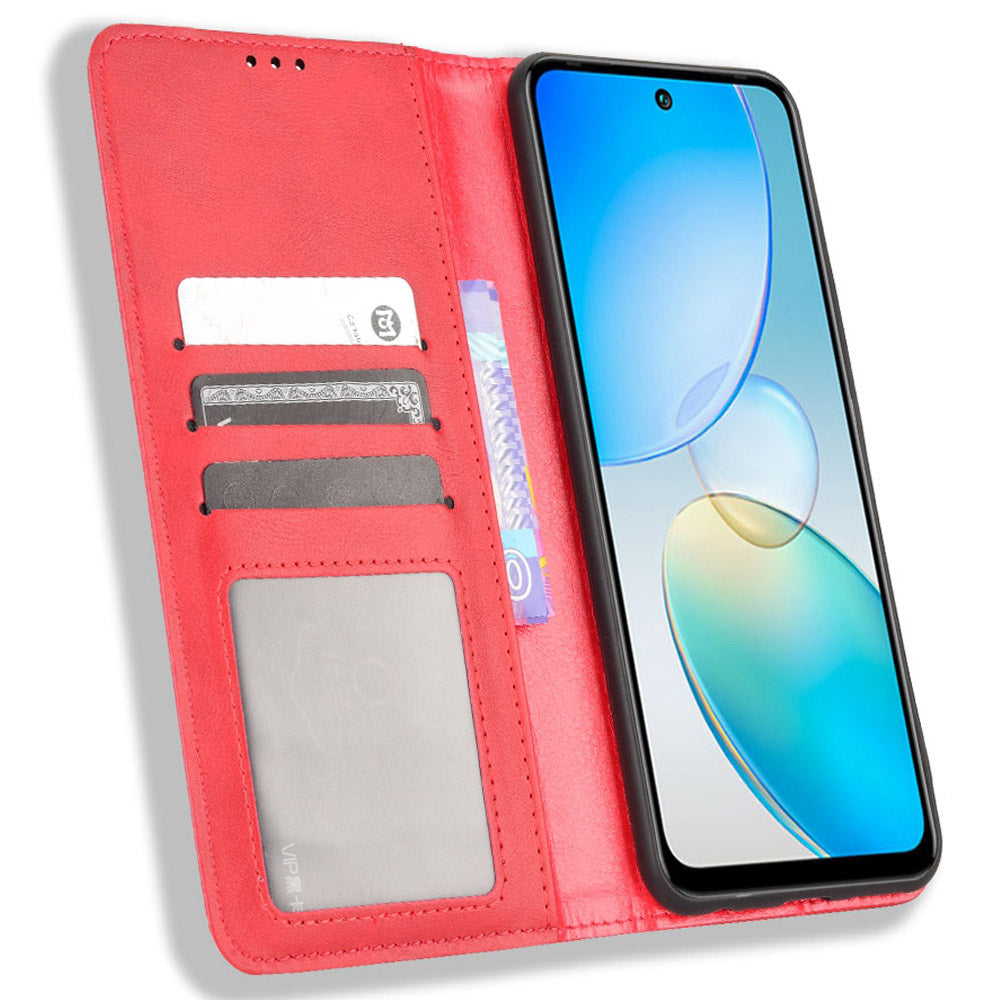 For Infinix Hot 12 4G Retro Texture PU Leather Magnetic Auto-absorbed Phone Case Drop-proof Flip Stand Wallet Cover