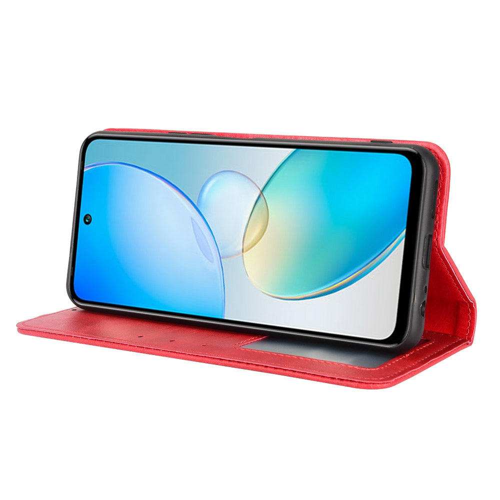 For Infinix Hot 12 4G Retro Texture PU Leather Magnetic Auto-absorbed Phone Case Drop-proof Flip Stand Wallet Cover