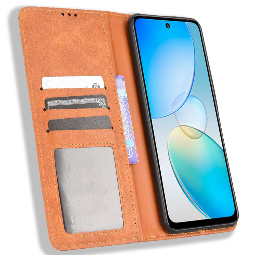 For Infinix Hot 12 4G Retro Texture PU Leather Magnetic Auto-absorbed Phone Case Drop-proof Flip Stand Wallet Cover