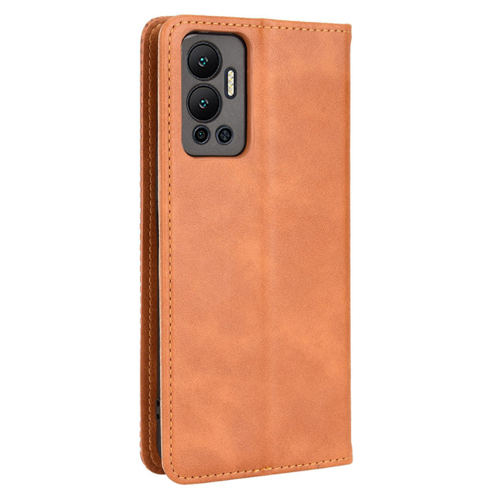 For Infinix Hot 12 4G Retro Texture PU Leather Magnetic Auto-absorbed Phone Case Drop-proof Flip Stand Wallet Cover
