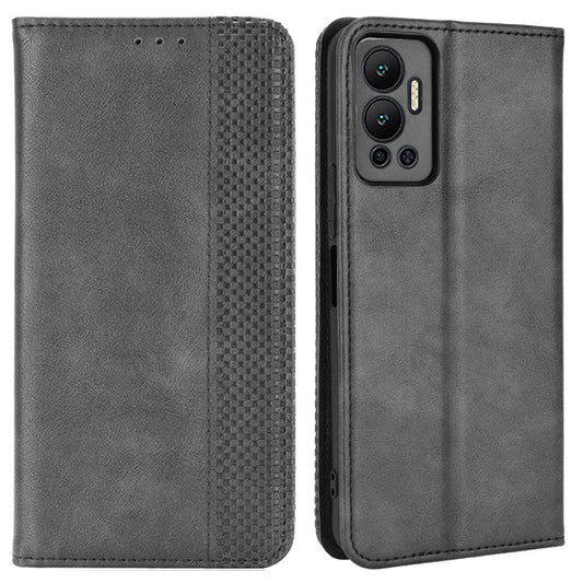 For Infinix Hot 12 4G Retro Texture PU Leather Magnetic Auto-absorbed Phone Case Drop-proof Flip Stand Wallet Cover