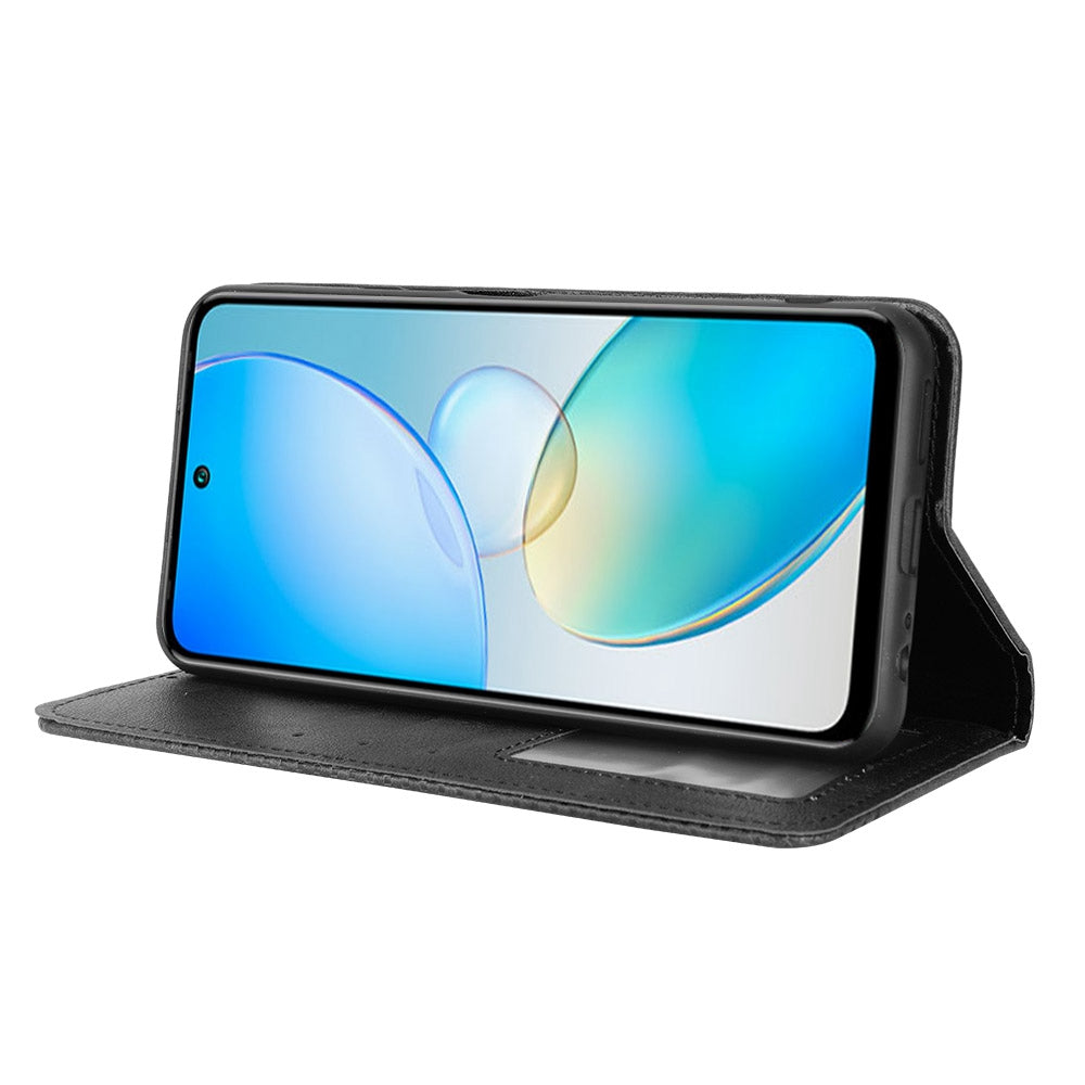 For Infinix Hot 12 4G Retro Texture PU Leather Magnetic Auto-absorbed Phone Case Drop-proof Flip Stand Wallet Cover