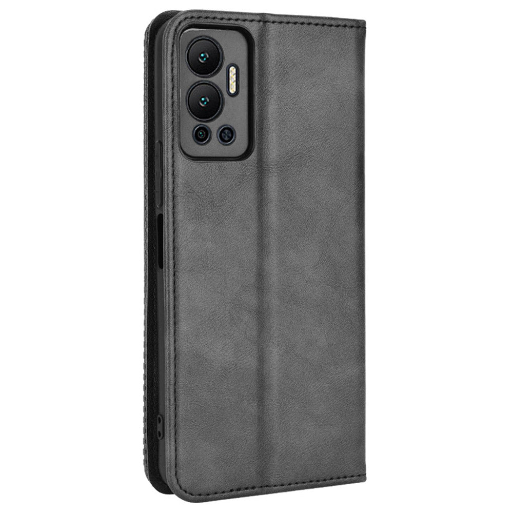For Infinix Hot 12 4G Retro Texture PU Leather Magnetic Auto-absorbed Phone Case Drop-proof Flip Stand Wallet Cover