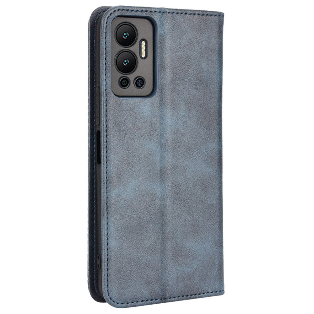 For Infinix Hot 12 4G Retro Texture PU Leather Magnetic Auto-absorbed Phone Case Drop-proof Flip Stand Wallet Cover