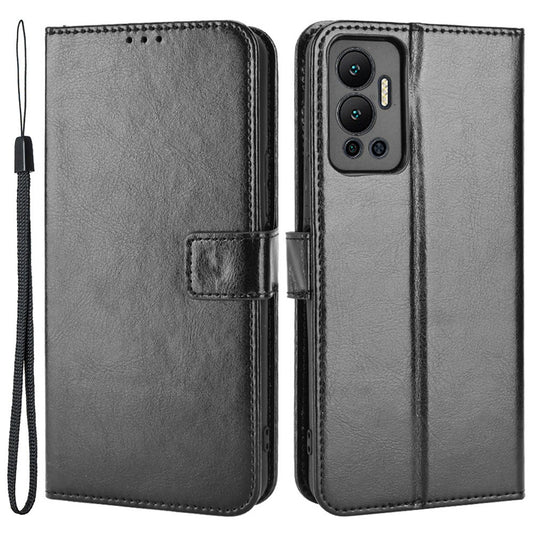 For Infinix Hot 12 4G Phone Stand Wallet Protective Case Crazy Horse Texture Magnetic Clasp PU Leather Cover