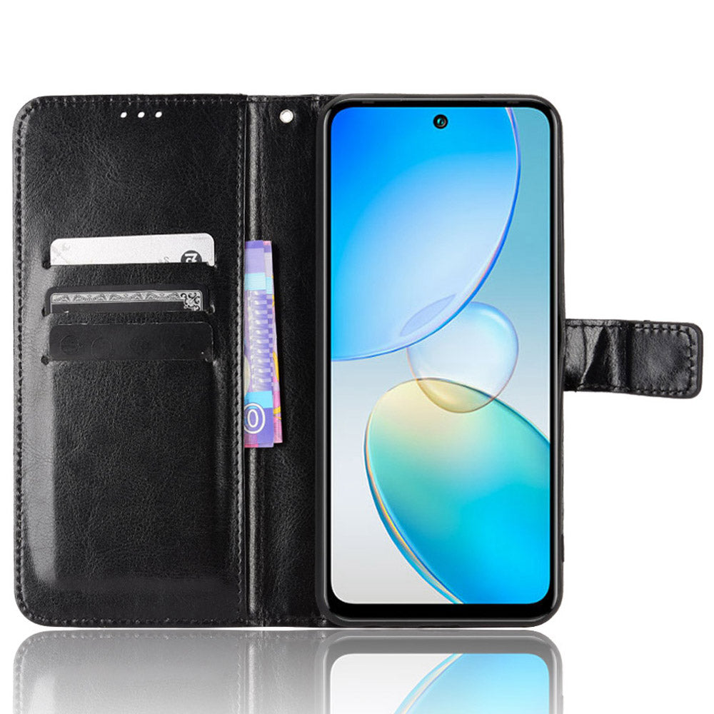 For Infinix Hot 12 4G Phone Stand Wallet Protective Case Crazy Horse Texture Magnetic Clasp PU Leather Cover
