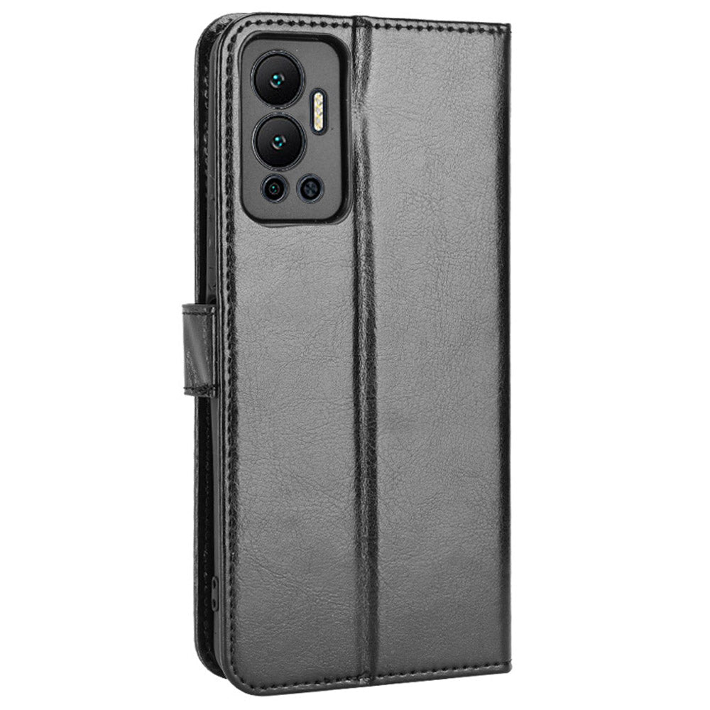 For Infinix Hot 12 4G Phone Stand Wallet Protective Case Crazy Horse Texture Magnetic Clasp PU Leather Cover