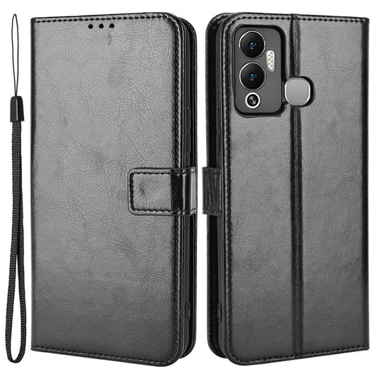 For Infinix Hot 12 Play 4G Crazy Horse Texture Flip Stand Wallet Phone Case Magnetic Clasp PU Leather Protective Cover