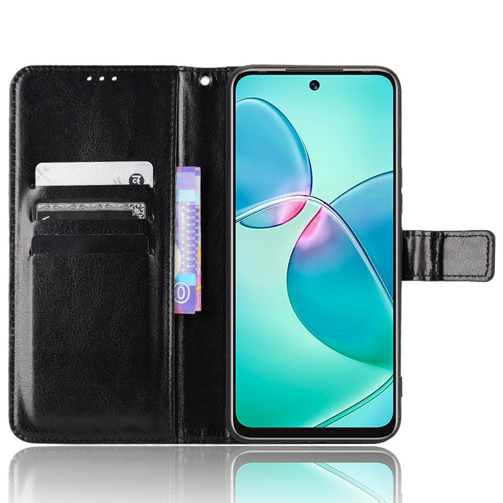 For Infinix Hot 12 Play 4G Crazy Horse Texture Flip Stand Wallet Phone Case Magnetic Clasp PU Leather Protective Cover