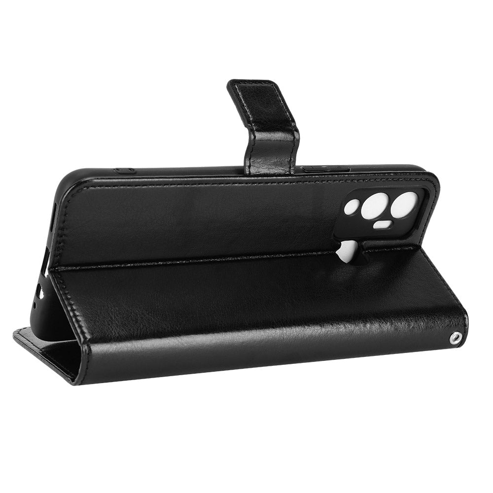 For Infinix Hot 12 Play 4G Crazy Horse Texture Flip Stand Wallet Phone Case Magnetic Clasp PU Leather Protective Cover