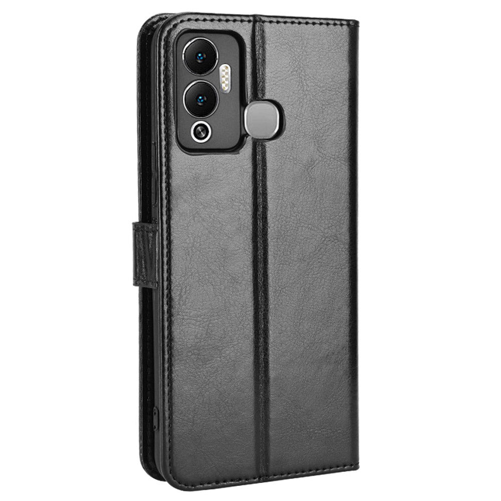 For Infinix Hot 12 Play 4G Crazy Horse Texture Flip Stand Wallet Phone Case Magnetic Clasp PU Leather Protective Cover