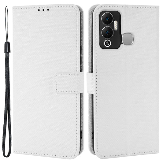 For Infinix Hot 12 Play 4G Diamond Texture PU Leather Drop-proof Cover Magnetic Clasp Phone Stand Wallet Case