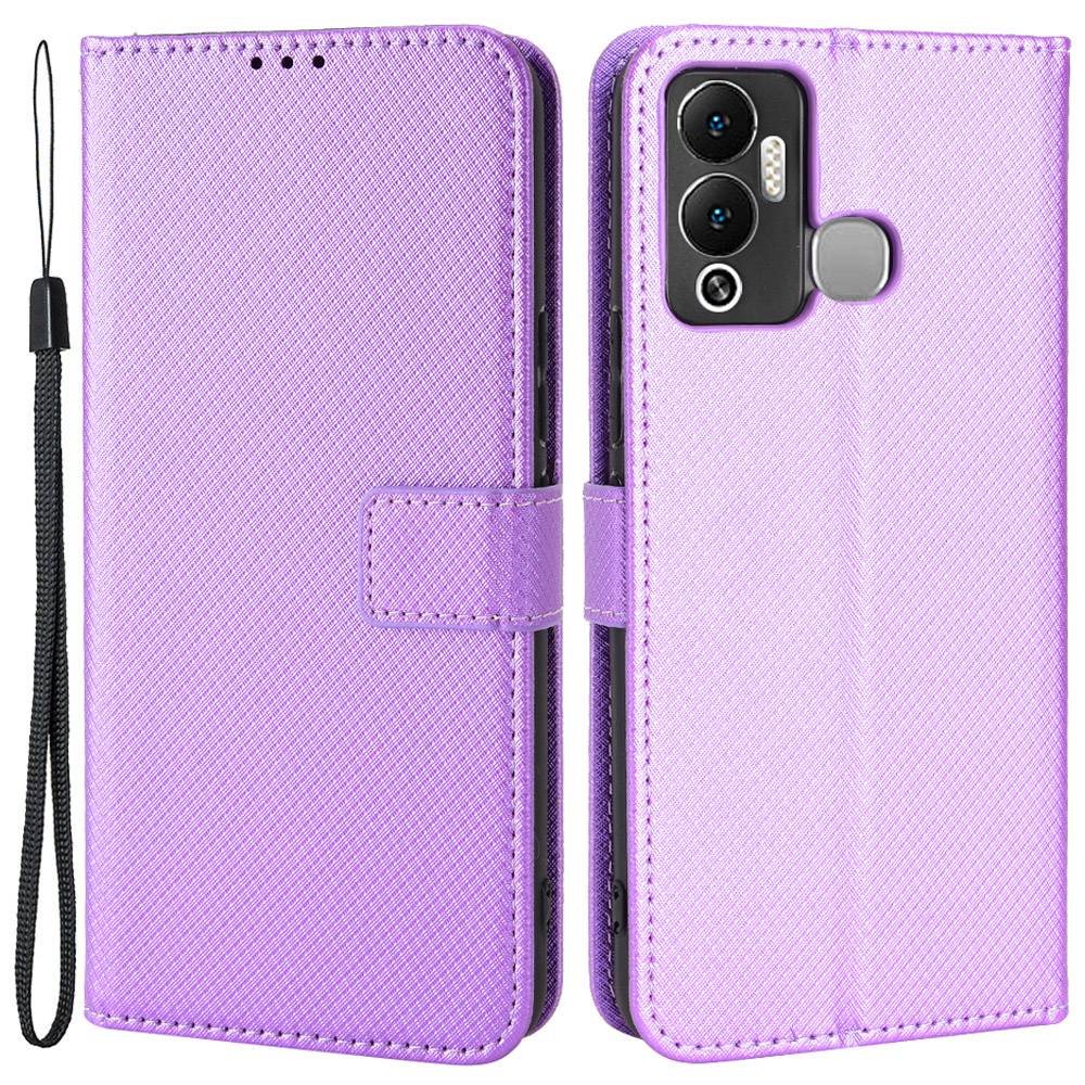 For Infinix Hot 12 Play 4G Diamond Texture PU Leather Drop-proof Cover Magnetic Clasp Phone Stand Wallet Case