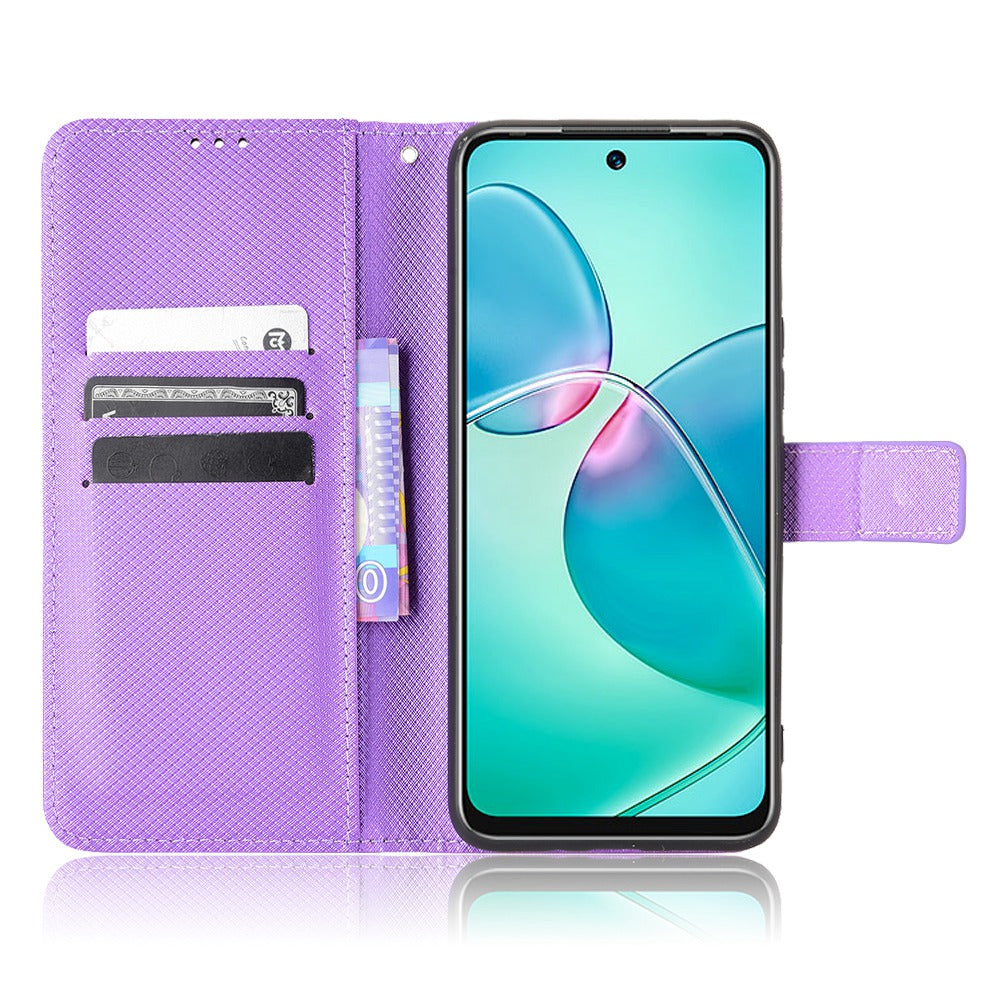 For Infinix Hot 12 Play 4G Diamond Texture PU Leather Drop-proof Cover Magnetic Clasp Phone Stand Wallet Case