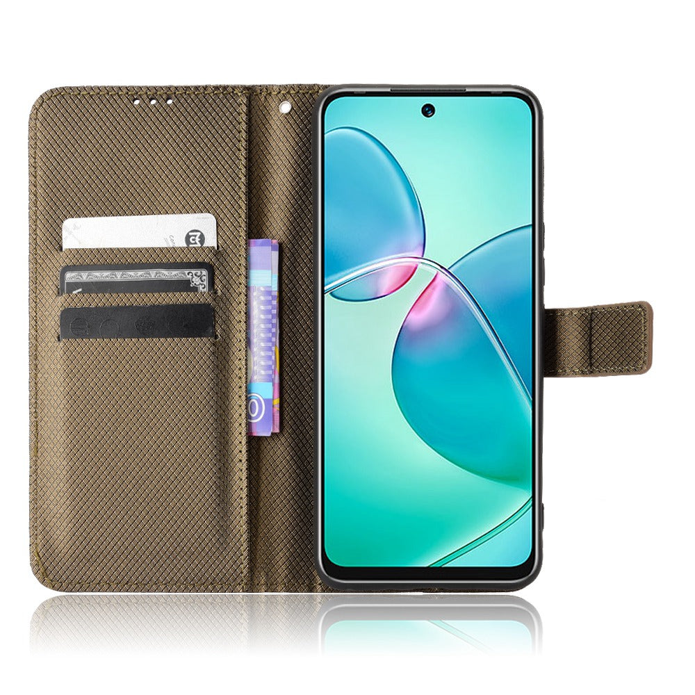 For Infinix Hot 12 Play 4G Diamond Texture PU Leather Drop-proof Cover Magnetic Clasp Phone Stand Wallet Case