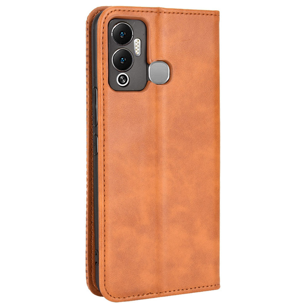 For Infinix Hot 12 Play 4G Anti-drop PU Leather Retro Flip Wallet Case Stand Function Shockproof Flip Auto Closing Magnetic Cover